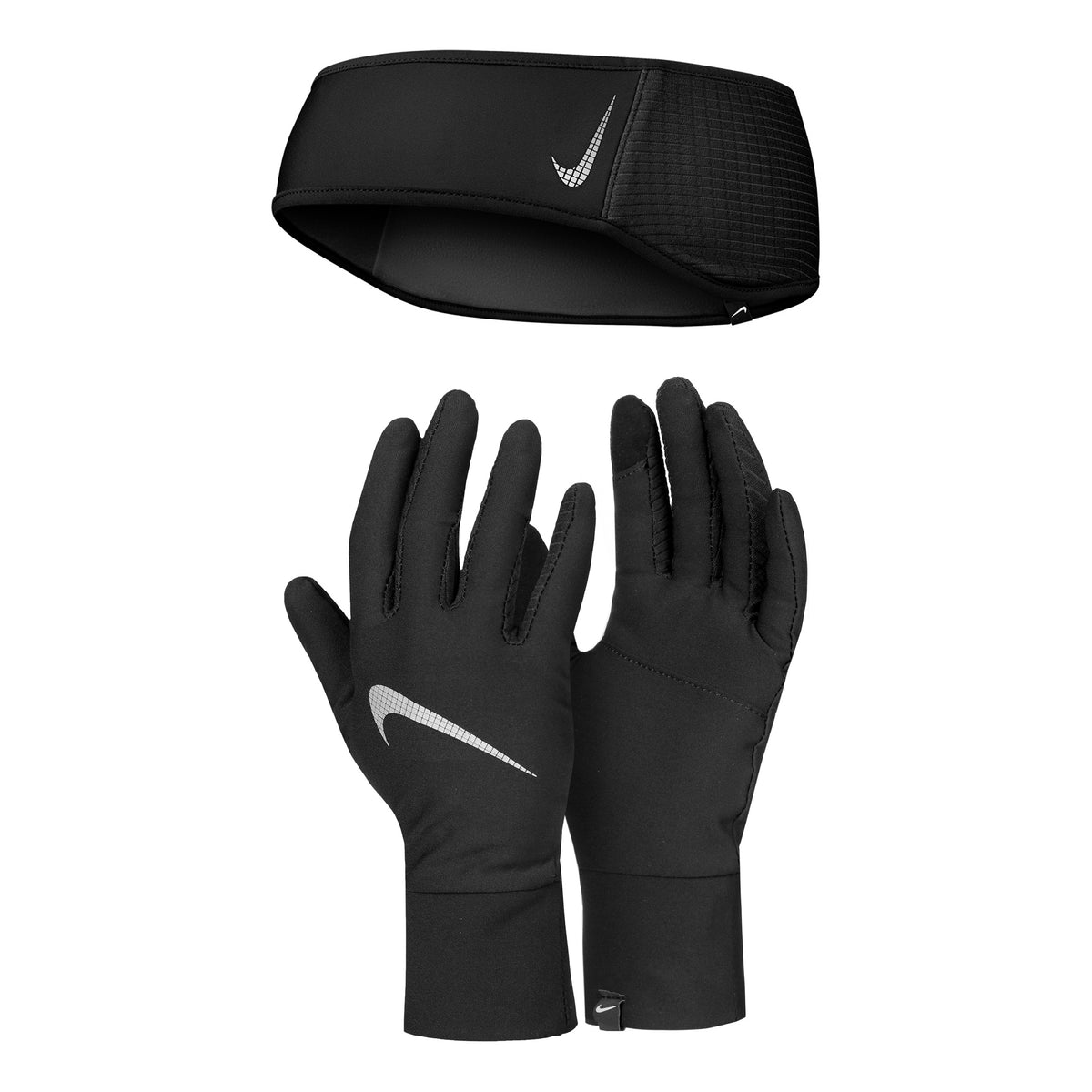 Nike Essential Stirnband + Gants De Running Femmes-Noir,Argent