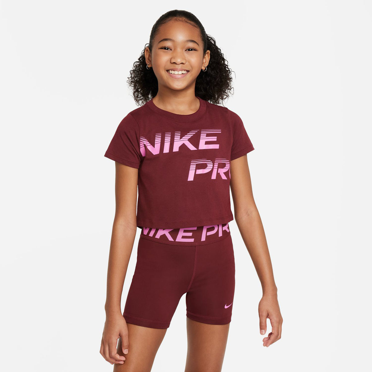 Nike Dri-Fit Essential Cropped T-shirt Filles - rouge foncé, rosé