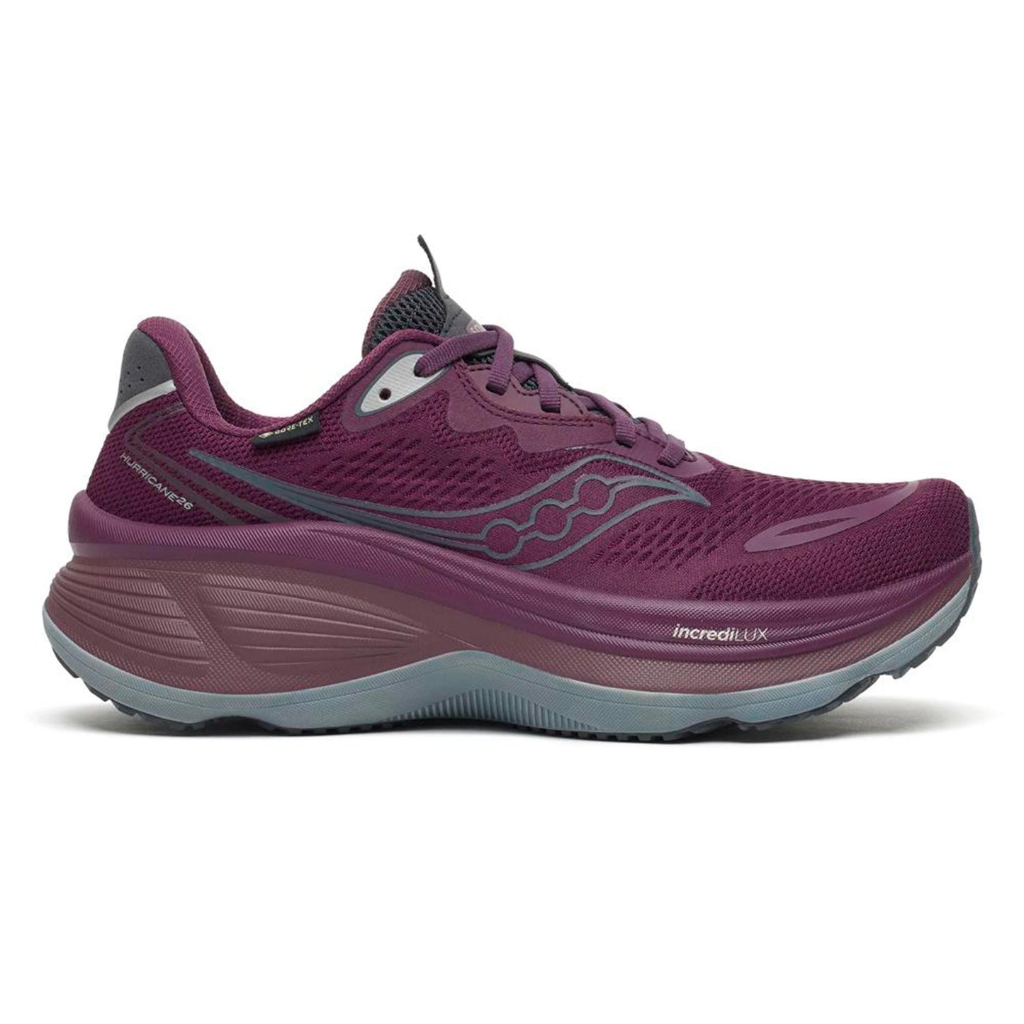 Saucony Hurricane 26 GTX Chaussure de running avec stabilisateurs Femmes - rouge vin, gris