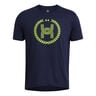 Run Everywhere Wreath SS Maillot De Course Hommes-Bleu Foncé,Jaunes Fluo