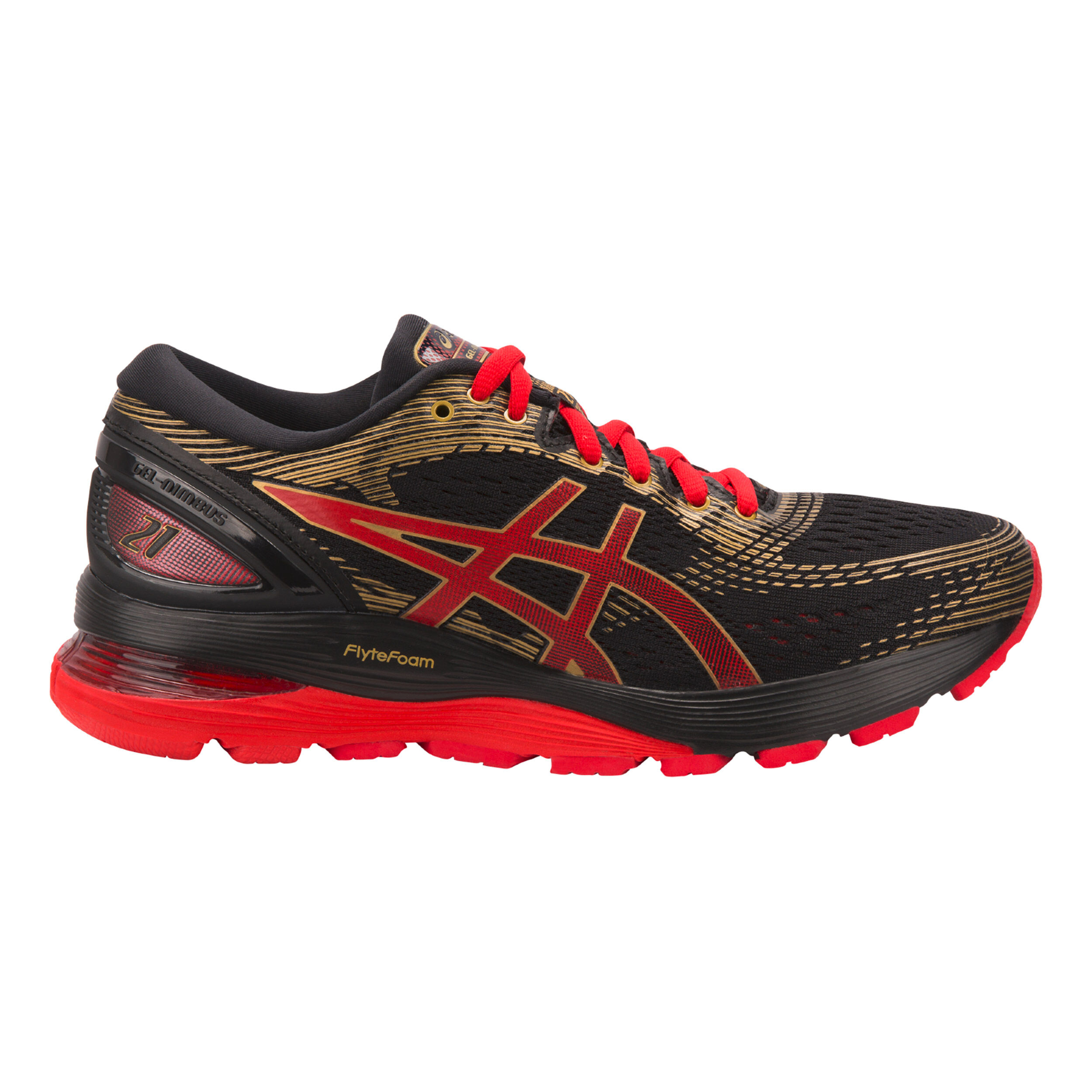 Gel Nimbus 21 Chaussure De Running Sans Stabilisateurs Femmes Noir Rouge